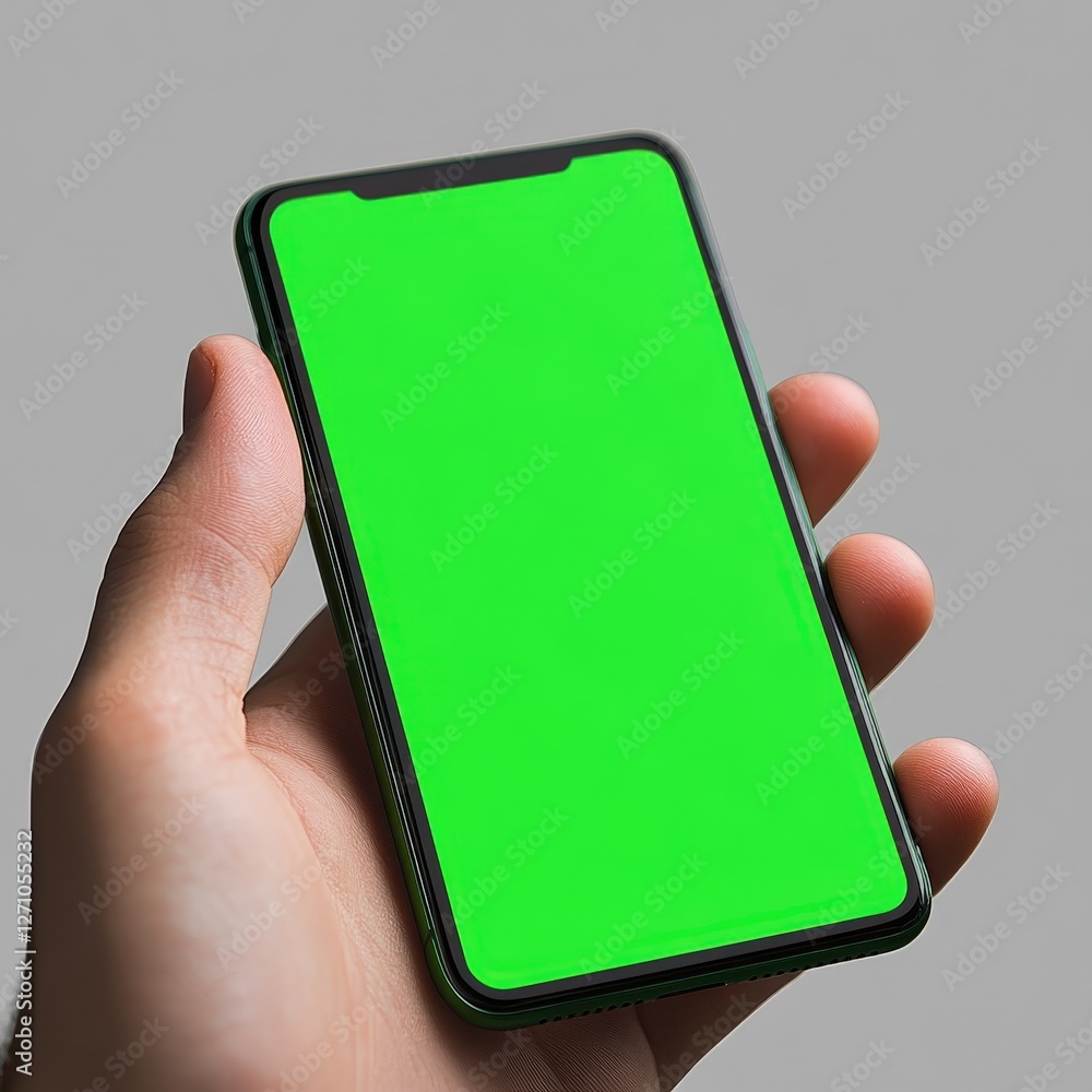 Aufkleber hand gripping a compact mobile device highlighting touchscreen interaction and connectivity