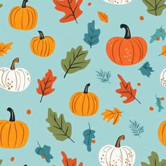 A beautiful pattern featuring pumpkins and leaves perfect for fall decor and design