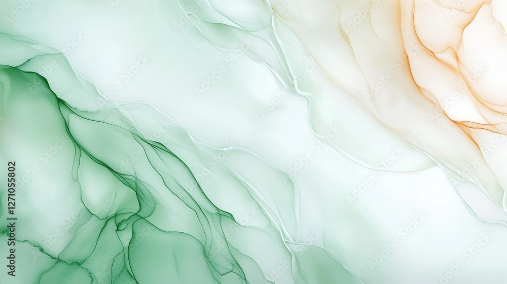 Poster abstract watercolor art with soft green and peach hues blending in a fluid pattern. perfect for back