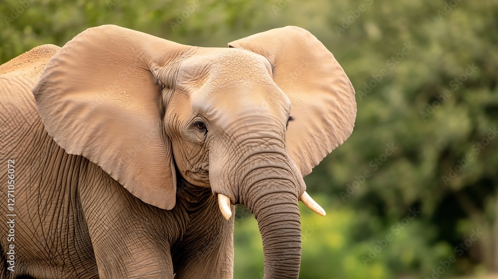 Poster majestic elephant portrait captured in natural habitat with lush greenery surrounding it : generativ