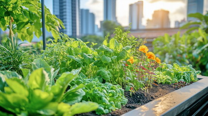 Fototapeta premium Urban rooftop garden cityscape nature