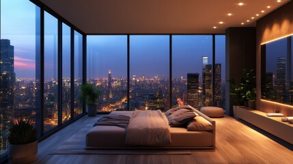High-End Apartment Overlooking the City at Sunset