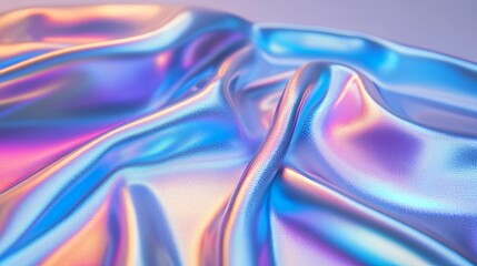 Obraz premium Enchanting abstract holographic background with a glistening metallic foil effect, showcasing gentle pastel gradients that transition into vibrant neon colors