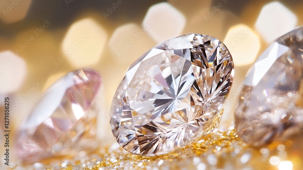 Aufkleber brilliant shimmering diamonds with intricate cuts placed on a sparkling golden background : generati