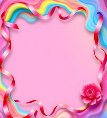 Fototapeta premium pink rose and Ribbon frame