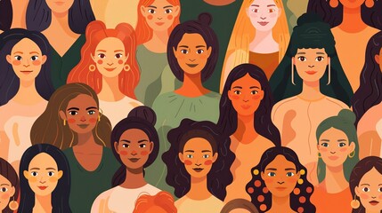 Colorful flat vector illustration of diverse women with soft edges and subtle gradients, representing various ethnicities, skin tones, and hair textures. 
