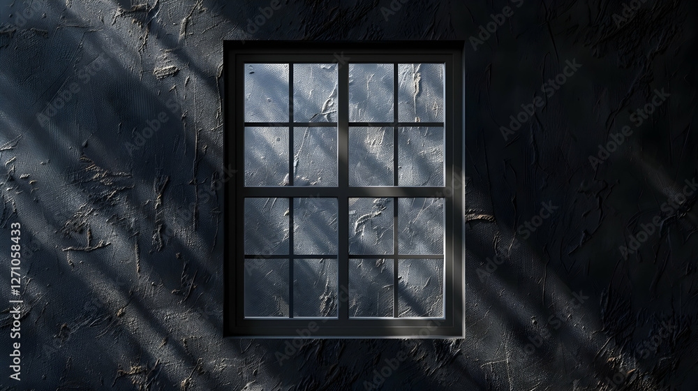 Aufkleber a serene view through a dark window showcasing soft shadows and textured walls