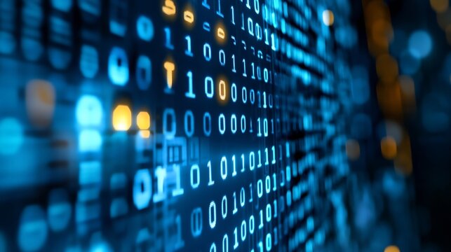 Abstract digital background displaying binary code in blue tones highlighting the concept of information technology : Generative AI
