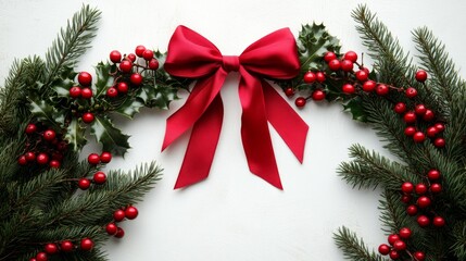 A delightful holiday note card adorned with a luxurious ribbon bow in a classic Christmas design, creating a warm and joyful atmosphere, ideal for festive greetings and special occasions