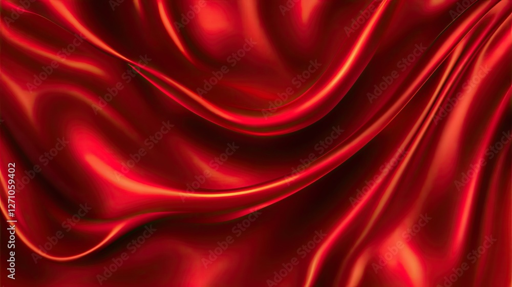 Poster abstract flowing red fabric waves with a silky texture, rich folds, and subtle lighting, creating a 