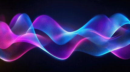 Obraz premium Abstract glowing blue and purple light waves forming rhythmic, flowing patterns against a dark space.