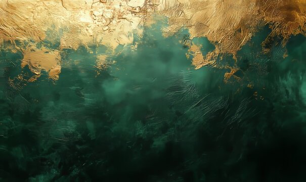 Emerald and Gold Gradient Background with a Grainy Texture, Generative AI