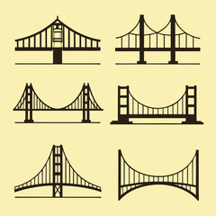 Silhouettes of Black Bridges Vector Icons