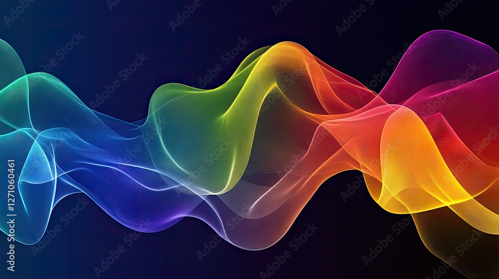 Poster abstract rainbow-colored light waves softly blending into each other on a modern dark gradient backg
