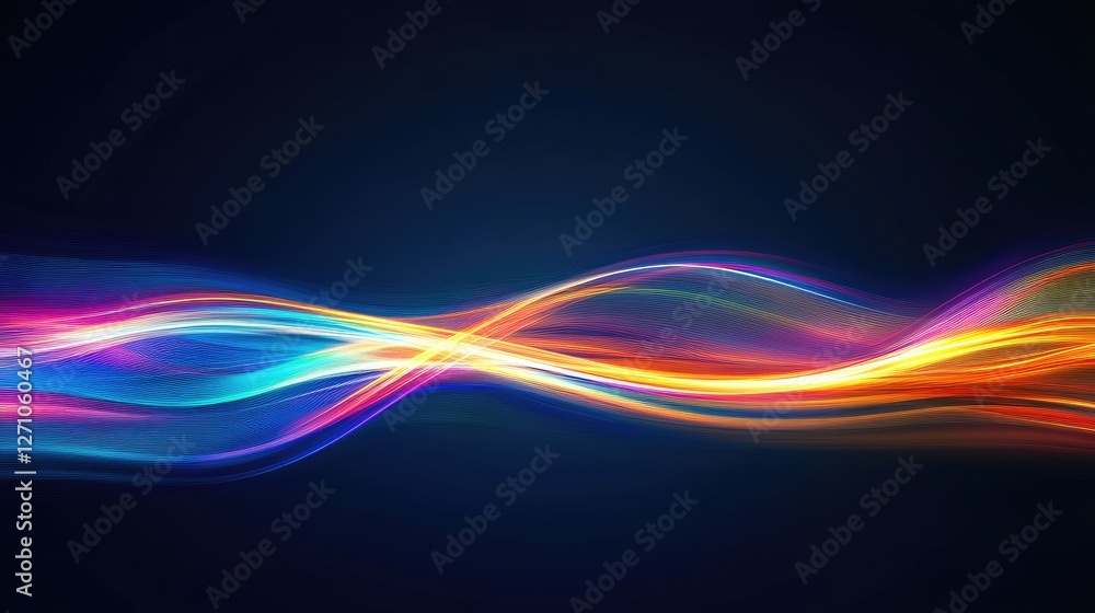 Poster abstract rainbow-colored light waves softly blending into each other on a modern dark gradient backg