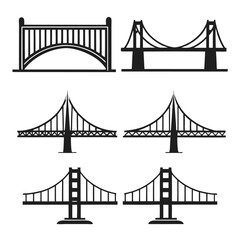 Icon Set of Black Bridges Simple Silhouettes