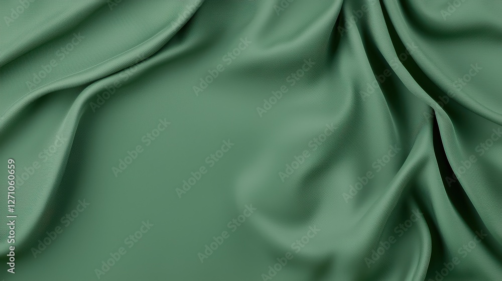 Poster elegant green fabric background with smooth folds and soft texture, perfect for design and textile p