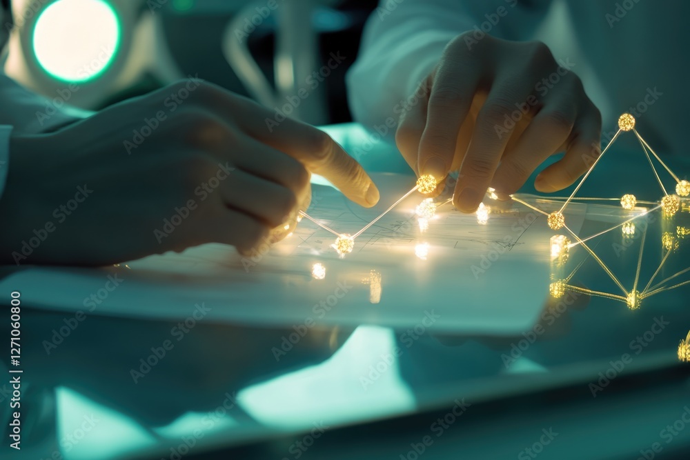 Aufkleber two individuals collaboratively construct a luminous network, symbolizing connection and innovation.