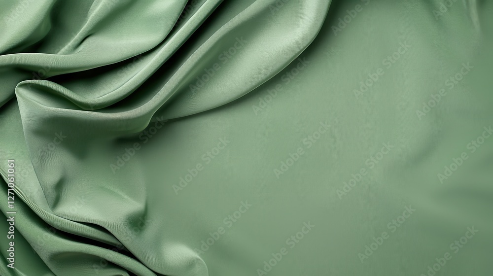 Poster elegant green fabric with soft folds creating a tranquil and luxurious texture, ideal for background