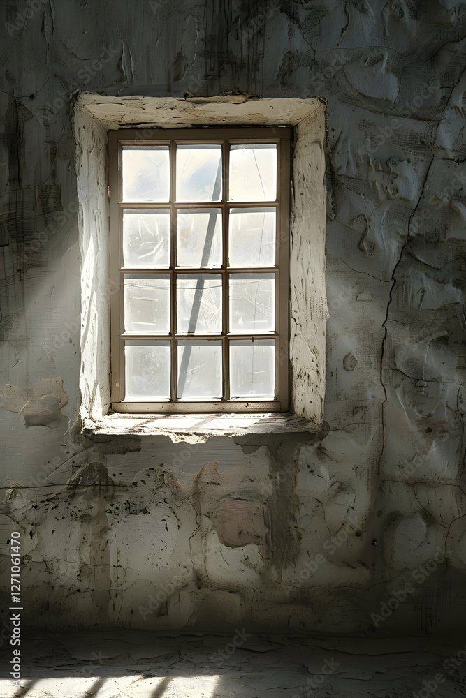 Aufkleber sunlight streaming through a rustic window in an aged wall, creating a serene atmosphere