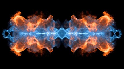 A dynamic energy flow concept with blue and orange electric currents merging in a dark background.
