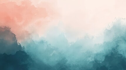 Fototapeta premium Abstract Watercolor Landscape of Peach and Teal Hues
