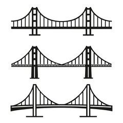 Simple Bridge Icon Set Black Silhouettes