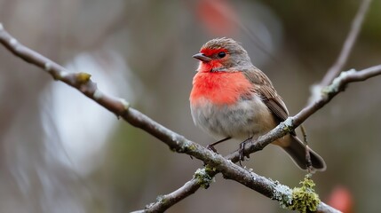 Vibrant Small Bird Perched on Branch with Lush Background in Nature : Generative AI