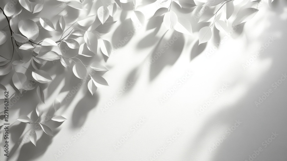 Poster the smooth white surface is adorned with beautiful shadow patterns from delicate and intricate natur