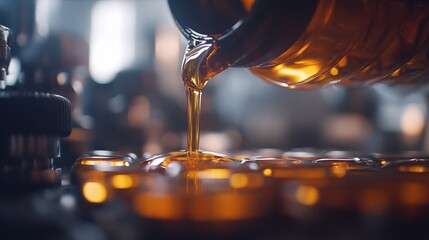 Lubricant Dance: A zoomed-in image of an oil filter with lively oil splashes, emphasizing the interplay between engine elements and essential lubricants