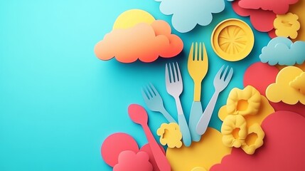 Obraz premium A contemporary and minimalist graphic collection of catering icons, featuring a fork, spoon, knife, and chef hat, designed in a sleek and elegant style for culinary concepts, restaurants, and cafes,
