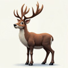 Cartoon red deer standing and smiling on white background