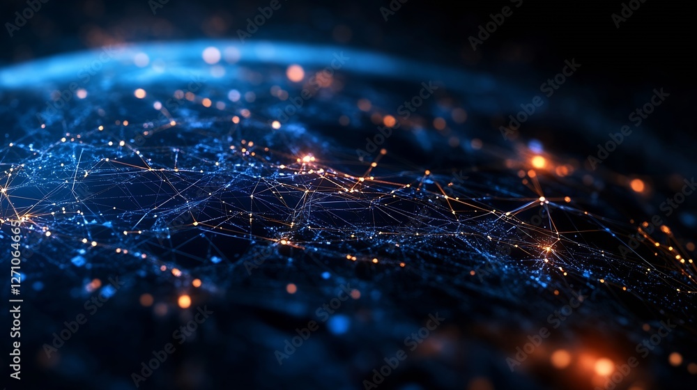 Aufkleber Abstract digital art of a glowing interconnected network representing global technology : Generative AI
