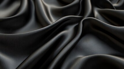 Fototapeta premium Black silk fabric creating deep, mysterious waves with soft highlights and elegant curves, perfect for a dramatic background.