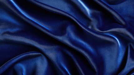 Fototapeta premium Deep blue velvet fabric forming organic waves with soft shadows and highlights, perfect for an elegant texture background.