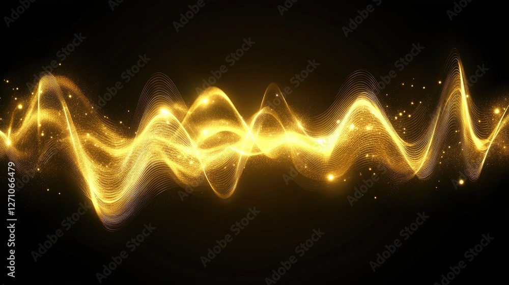 Aufkleber digital golden sound waves in smooth motion, forming a luxurious and elegant abstract frequency patt