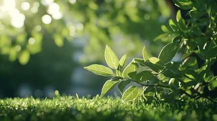 Obraz premium Close Up of Lush Green Leaves in Sunlight
