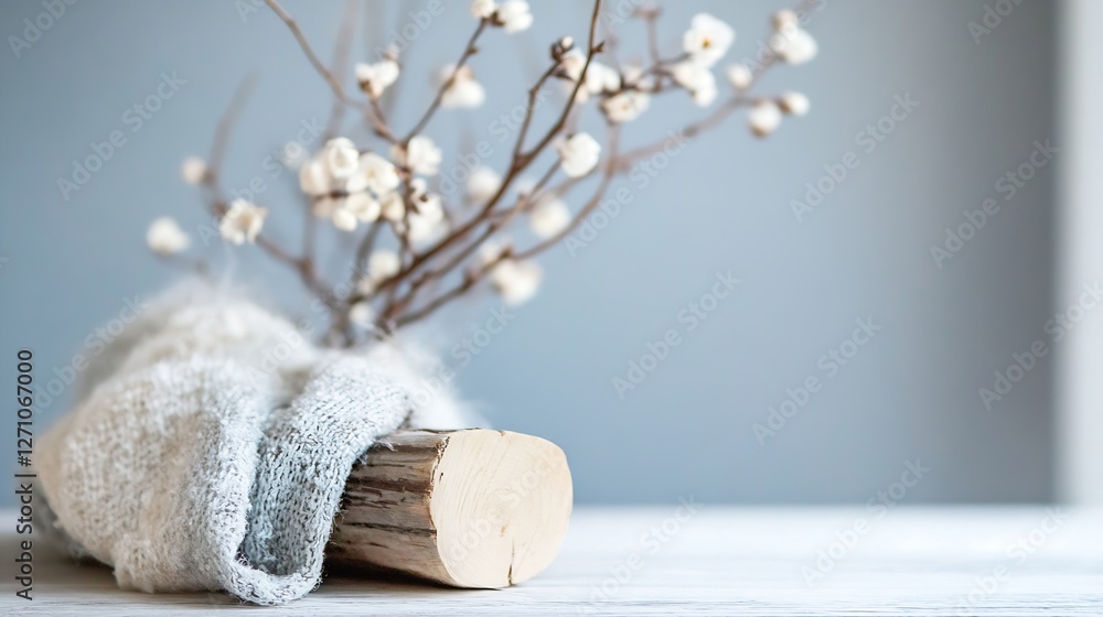Aufkleber Stylish vase with delicate branches in soft focus background creating a minimalist home decor piece : Generative AI
