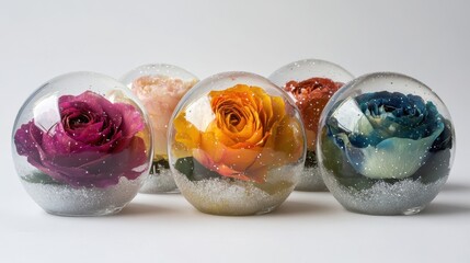 Whimsical Glass Snow Globes with Vibrant Roses