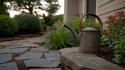 Obraz premium Rustic antique watering can with elegant curves and delicate patina, Generative AI