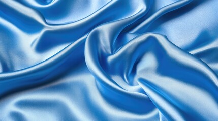 Obraz premium Metallic blue silk fabric waves with dynamic folds, glowing highlights, and a futuristic abstract appearance.