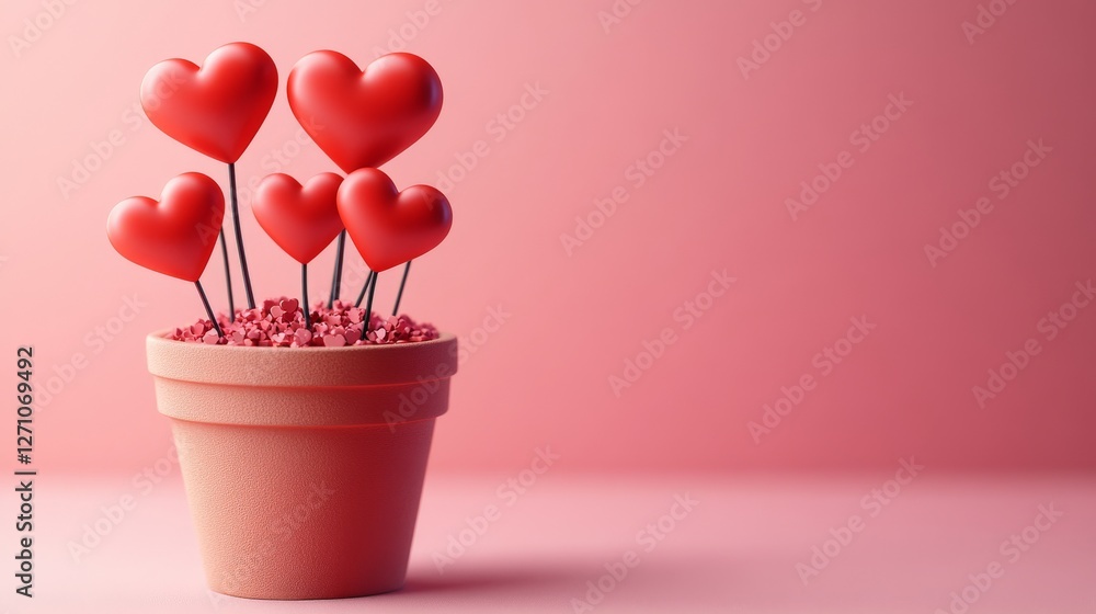 Poster a lively and romantic valentine's day background with red hearts of different sizes scattered across