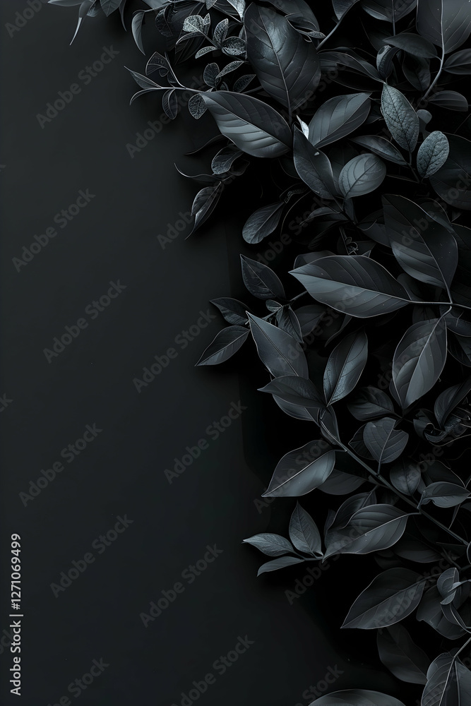 Poster dark foliage with rich textures and shadows creating a serene backdrop for design purposes