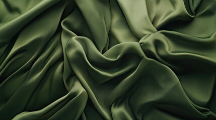 Obraz premium Olive green fabric waves with a matte texture, softly folded to create an organic, nature-inspired background.