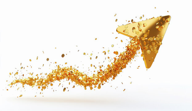 flecha dorada haciendo ondas apuntando hacia arriba. Concepto negocios, exitos, ganancias