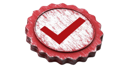 Isolated Weathered Red Check Mark in Circular Stamp Shape