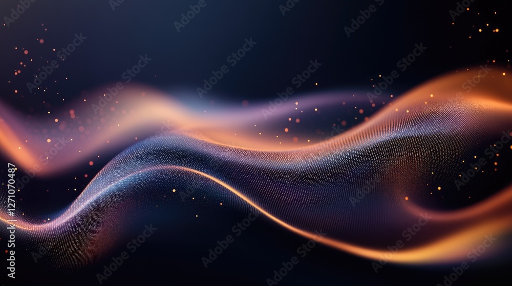 Poster smooth iridescent sound waves forming an abstract pattern with soft, glowing light effects.