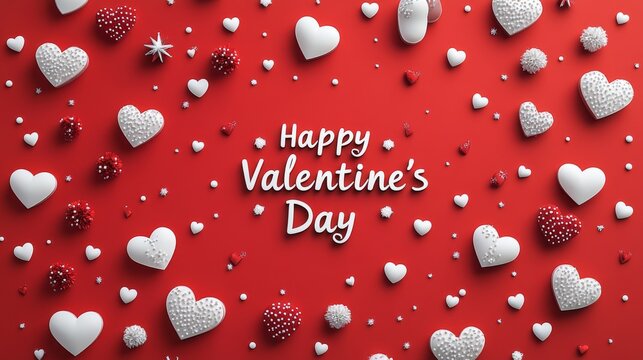 A minimalist Valentine's Day card featuring floating hearts and cursive "Happy Valentine's Day" text on a sleek red gradient background, highlighting simplicity and love