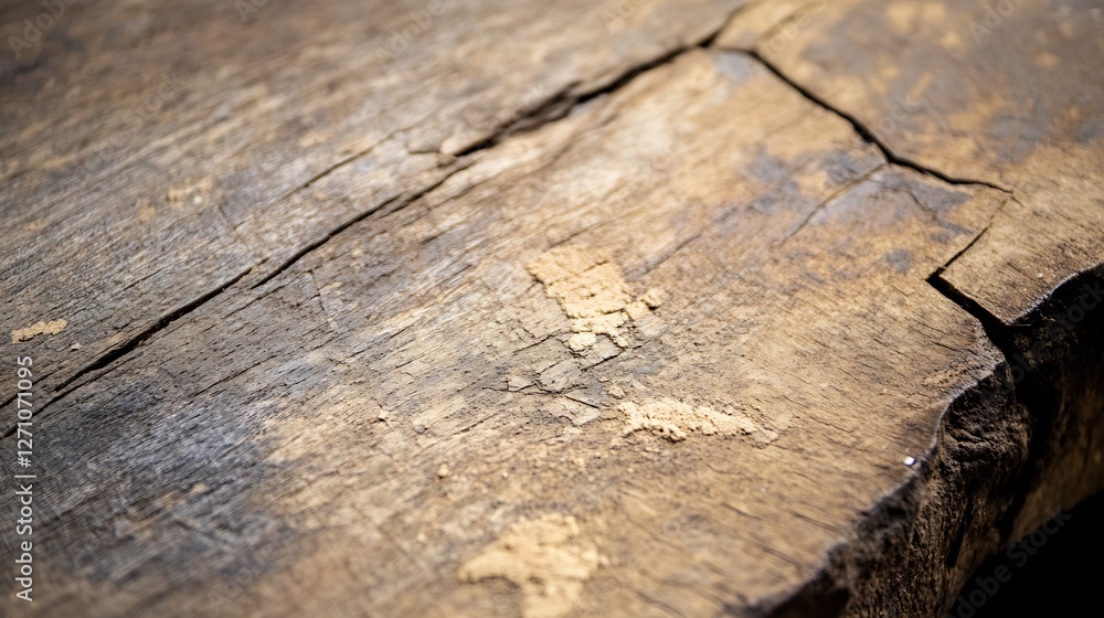 Aufkleber Close Up of Split Wooden Plank Showing Natural Grain Patterns and Textures : Generative AI