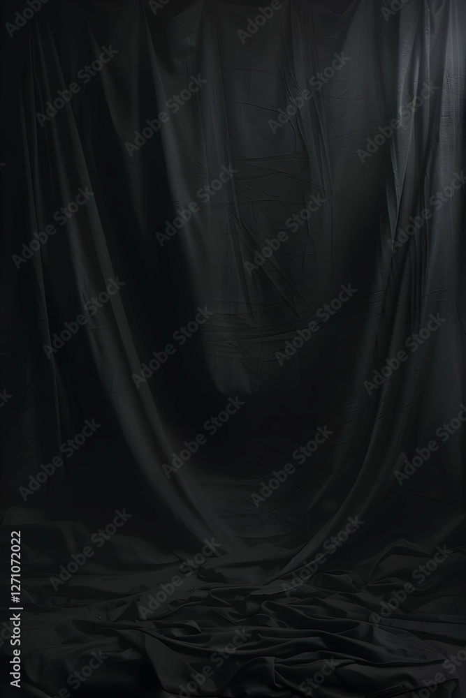 Poster black fabric backdrop with smooth draping, creating an elegant and dramatic atmosphere